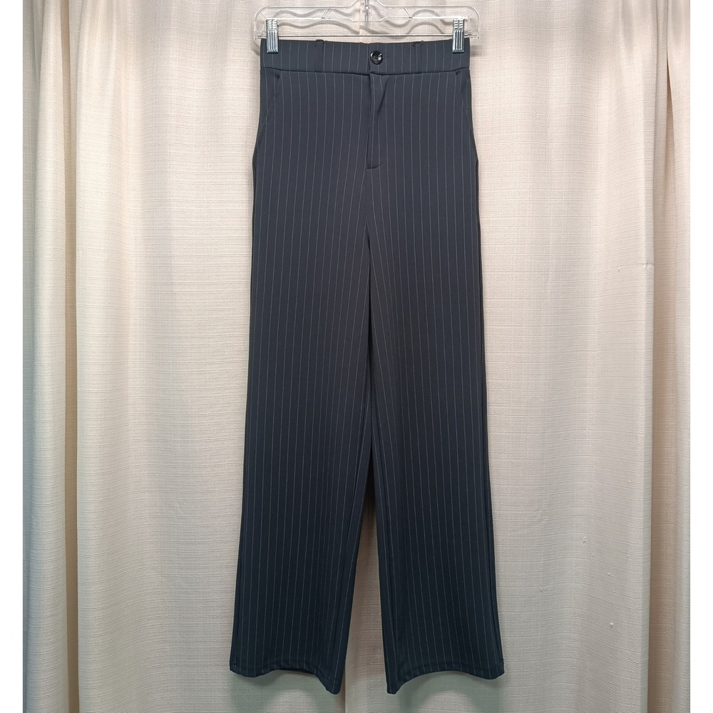 I Believe Womens Small Grey Pinstripe Wide Leg High Waist Dress Pants Trousers